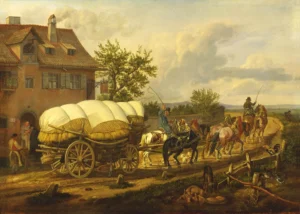 Sechspänniger Frachtwagen in Buch bei Nürnberg – Gemälde von Klein, Johann Adam (1792 - 1875), Schilderij Johann Adam Klein – (c)Jac. Gazenbeek-Stift