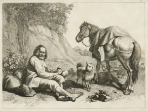 Ein Landmann macht eine Pause, neben ihm ein Hund und ein Pferd, ca. 1763
Londonio, Francesco (1723-1783)