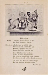 Abdruck des Gedichtes "Miezchen" in einem alten Schulbuch, dass mir leider beim Umzug abhanden gekommen ist. :-(