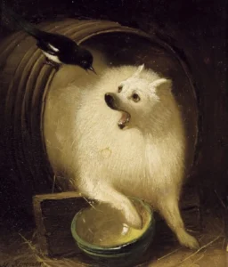 De Hond en de Ekster, Gemälde von Henriette Ronner-Knip (1821 – 1909)